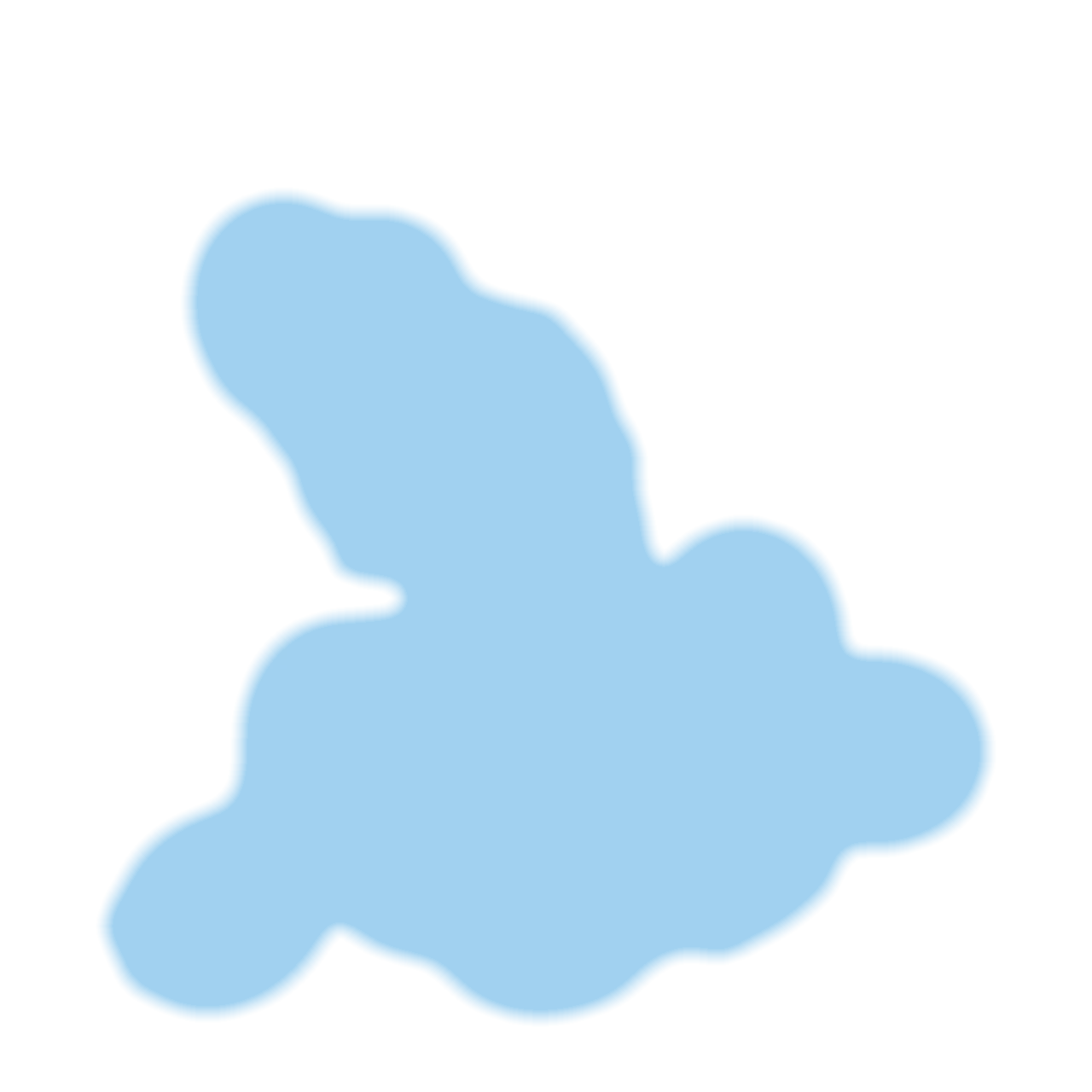 A blue area marking high-speed coverage, fading at its edge