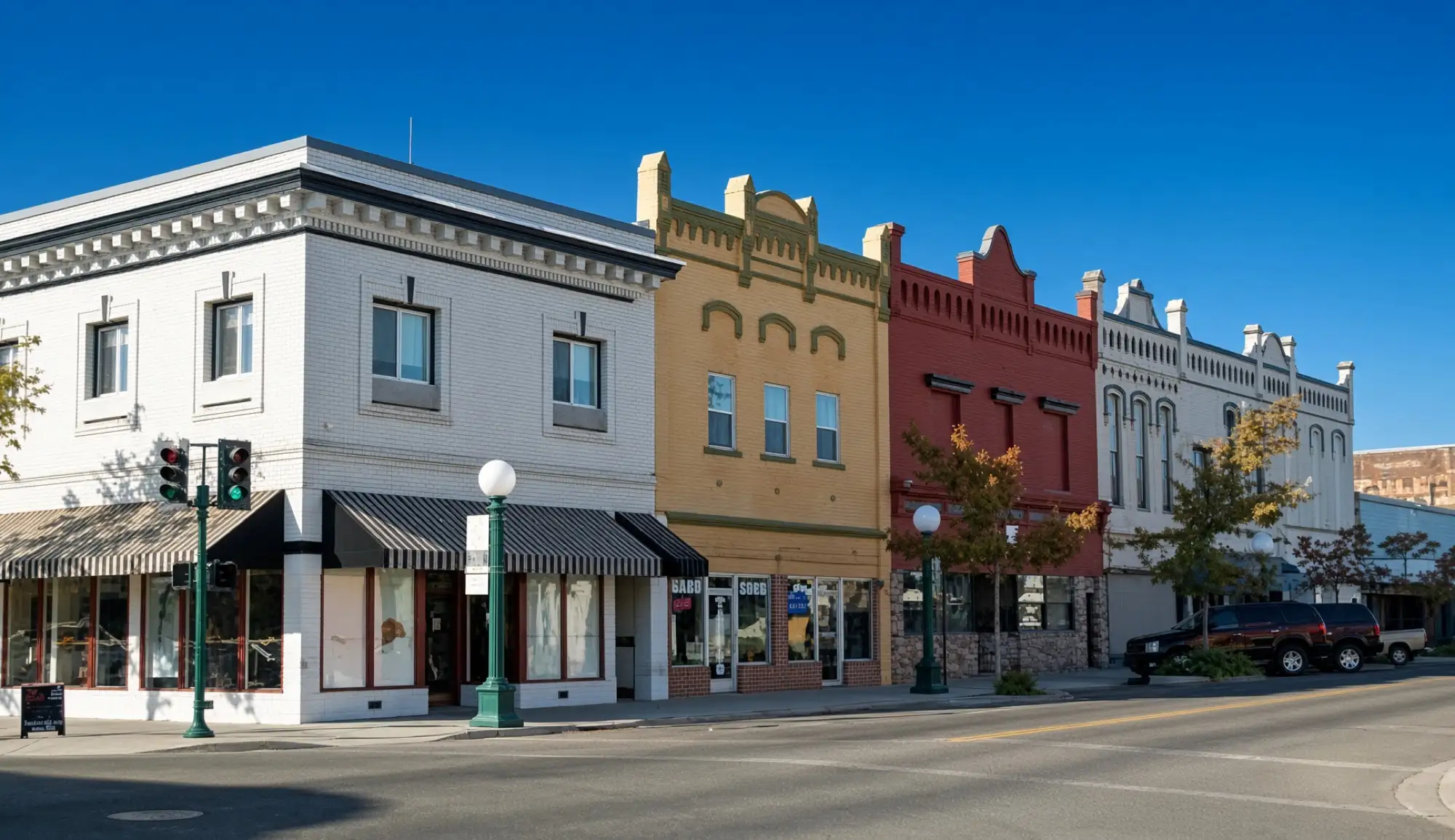 Una fila de fachadas históricas en el centro de Lodi